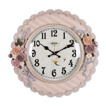 麗盛歐式復古靜音玫瑰壁掛鐘創意客廳石英鐘臥室時鐘掛表時尚鐘表