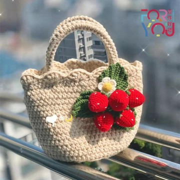 草莓包包 手工包包 diy 包包材料包 毛線編織 自制包包 單肩斜挎包 手作包包