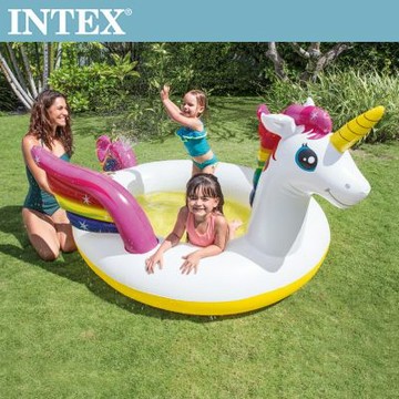 【INTEX】獨角獸噴水戲水游泳池(272*193*104cm)(151L)適用2歲+