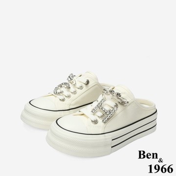 Ben&1966丹寧布厚底H&C釦厚底休閒鞋-米白(248112)