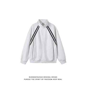 美式時尚復古撞色小外套立領大學T男潮牌寬鬆慵懶百搭外套男