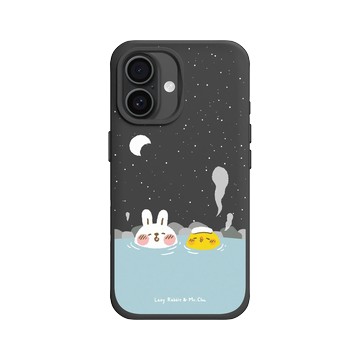 iPhone 16 SolidX 黑 - 懶散兔與啾先生 Lazy Rabbit and Mr.Chu - 泡溫泉
