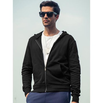 沃克蘭連帽衛衣男拉鏈休閑帶帽外套帽衫春秋開衫薄款藍色