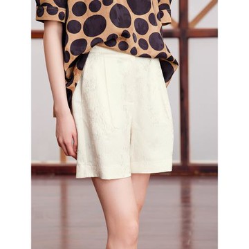 如意連云夏裝新款松緊腰提花休閑褲女國風新中式復古寬松短褲