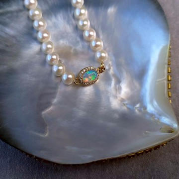 法式浪漫天然強光淡水珍珠歐珀歐泊鎖鑲嵌鋯石骨鏈項鏈項圈choker