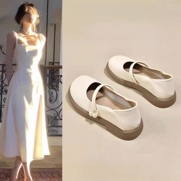 潮牌真皮瑪麗珍鞋女平底單鞋夏季2025新款樂福鞋配裙子溫柔小皮鞋