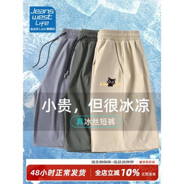 真維斯冰絲短褲男夏季潮流男生涼感居家空調速干中褲沙灘五分褲L