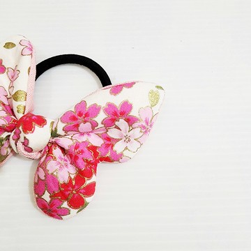 【花魁(米白)-粉】獨家 2023新春款!!!   蝴蝶結 造型髮圈