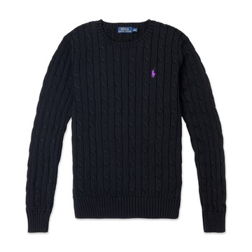 Polo Ralph Lauren 年度熱銷經典圓領小馬麻花針織毛衣(女)-黑色