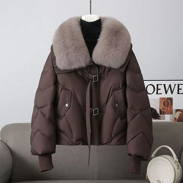 女士棉服 加厚保暖外套 25冬季新款羽絨棉服短款洋氣減齡寬鬆棉衣大毛領加厚棉襖外套女1009