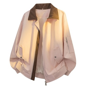 夾克男士翻領外套寬鬆拼色外套情侶工裝戶外休閒防風外套茄克男風衣男