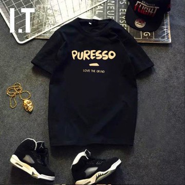 香港潮牌燙金英文短袖T恤港風純棉圓領半袖男士外穿寬松半截袖男