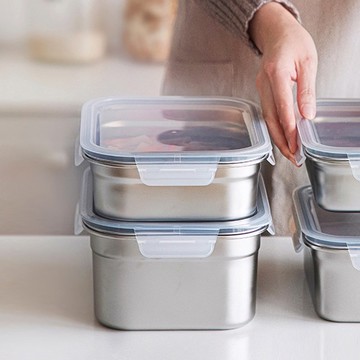 日本霜山 卡扣式304不鏽鋼保鮮盒(附蓋)-2.1L-3入