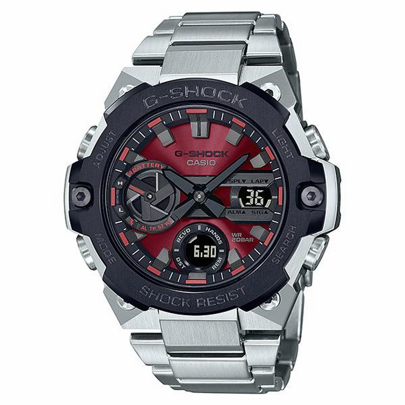 【稼働】CASIO G-SHOCK 腕時計 GST-W100D レッド G-SHOCK G-STEEL シルバーレッドタイプ