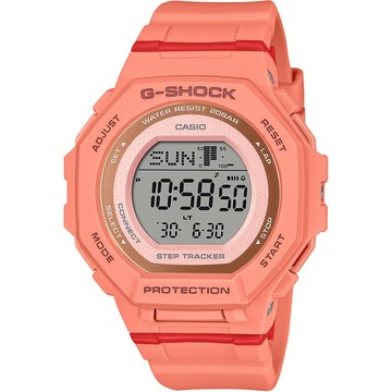 CASIO G-SHOCK 計步藍芽手錶 清爽色彩女錶-珊瑚橙 GMD-B300SC-4