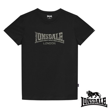 【LONSDALE 英國小獅】極簡植絨LOGO短袖T恤-黑色LT003