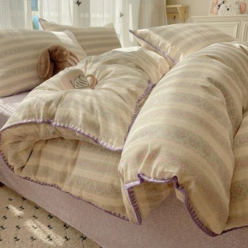 百分百純棉母嬰級全棉印花貝殼邊四件套清新三件套學生批發一代發