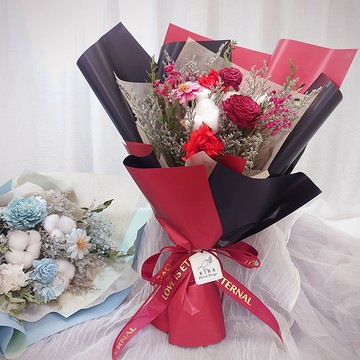 【KIRA與花花藝】山野萬里永生花花束-艷麗紅/乾燥花花束/情人節花束/畢業花束/生日禮物/情人節禮物/母親節花束