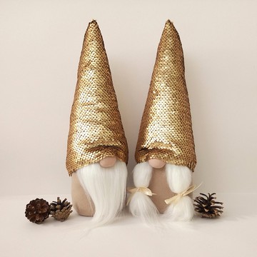 聖誕 Gnome 金色帽子聖誕老人 Gnome 毛絨瑞典 Nisse 手工斯堪的納維亞