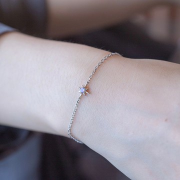 鑽面拉長石925純銀星芒手鍊