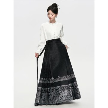 星河漢歌蓬萊仙境黑面裙新中式襯衫上衣套裝女冬明制漢服改良日常