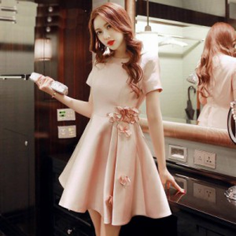 結婚式 2次会 パーティー お呼ばれ デート ミニ ドレス 花柄 ピンク 半袖 フレアスカート フェミニン ワンピース 個性的 シンプル 送料無 通販 Lineポイント最大1 0 Get Lineショッピング