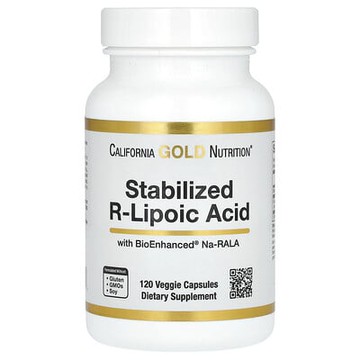 California Gold Nutrition, 穩定 R-硫辛酸，含 Bio-Enhanced® Na-RALA 和生物維生素，120 粒素食膠囊