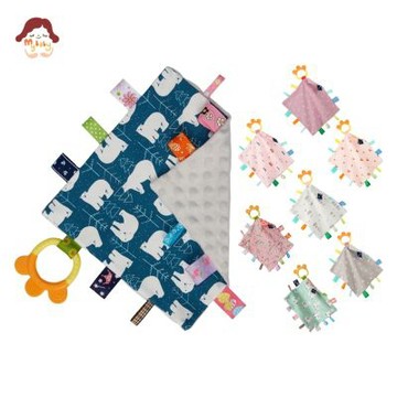 我家寶貝 25*25cm 固齒器 豆豆絨標籤安撫巾 咬咬安撫巾 嬰幼兒純棉小被被 AB雙面料