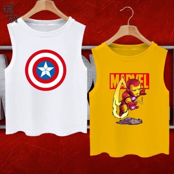 漫威復仇者聯盟鋼鐵俠電影動漫背心男女學生兒童裝純棉無袖T恤衫