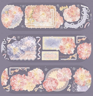 出水芙蓉雅集 PET 和紙膠帶 立體鐳射銀 10米卷