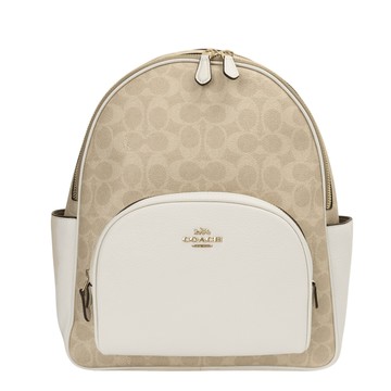 COACH 金馬車撞防刮LOGO標誌後背包(淺褐x白)中