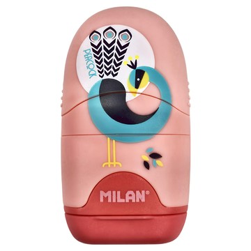 MILAN 太空膠囊橡皮擦 + 削筆器  孔雀  1組