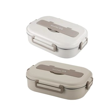 A&R 日式304不鏽鋼四格微波便當盒附湯碗+餐具 1500ML 兩色任選(保溫 密封 防漏 大容量 環保便當盒)