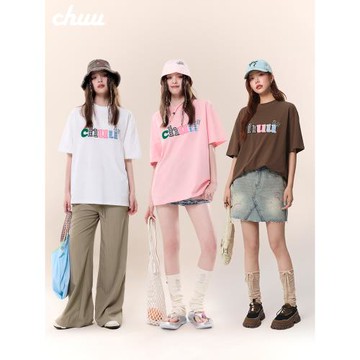 CHUU貼布繡撞色寬松中長短袖T恤