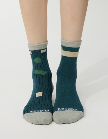 幾何拼接不對稱襪- 藍