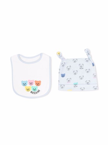 Moschino Kids - teddy-bear beanie and bib set - kids - Cotton - II - Blue
