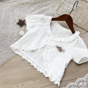 女童棉布披肩薄款配裙子小外套兒童夏季禮服披風小孩公主短袖外套