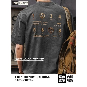 【隔日到貨！】300g高質感重磅麂皮絨短袖T恤數字印花美式復古短t寬鬆休閑oversizeT恤百搭大尺碼男裝體恤男女通用