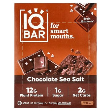 IQBAR, 植物蛋白質棒，巧克力海鹽味，12 根，每根 1.6 盎司（45 克）