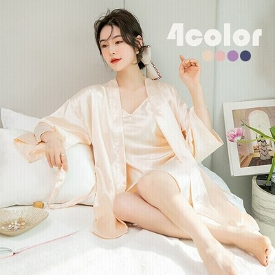 ワンピース パジャマ レディース 2点セット 夏 無地 キャミワンピース ナイトローブ バスローブ 部屋着 寝巻き ルームウエア ゆったり 4色 通販 Lineポイント最大get Lineショッピング