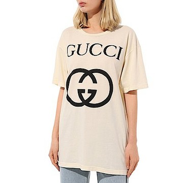 GUCCI 古馳  Logo Oversize 寬鬆 加長版 短袖 T恤 白色 539081 XS