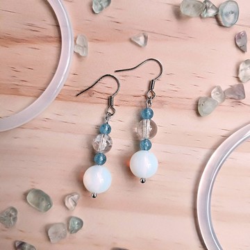 J009-天然石珠串耳環 藍晶石 蛋白石 白水晶