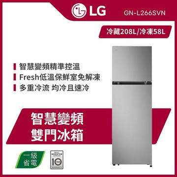 LG樂金 266公升 一級能效 智慧變頻雙門冰箱 星辰銀 GN-L266SVN (送基本安裝)