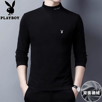 花花公子2025秋冬新款雙面德絨衛衣男中青年半高領長袖t恤打底衫
