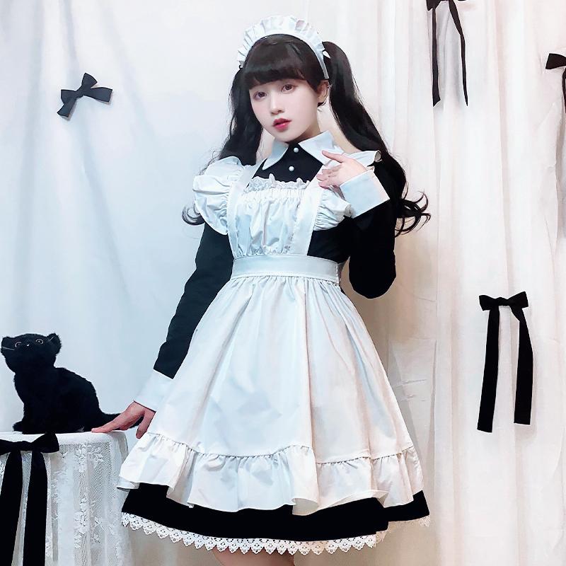 即納 高品質 メイド服 ワンピース 長袖 コスプレ ロリータ クラシカル