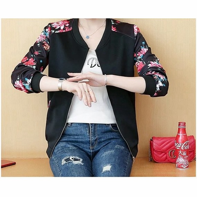 レディース ジッパー 大人可愛い花柄 ジャケット 白と黒から選べます 通販 Lineポイント最大0 5 Get Lineショッピング