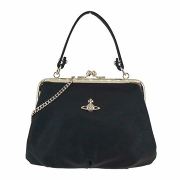 Vivienne Westwood LOGO經典防刮皮革2WAY口金包-黑/金
