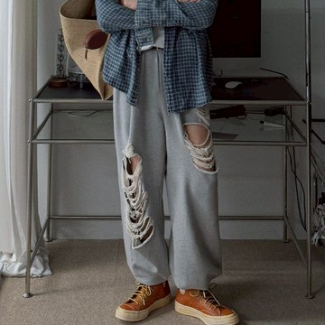 【Metanoia】🇰🇷韓製  破洞設計款落地棉褲