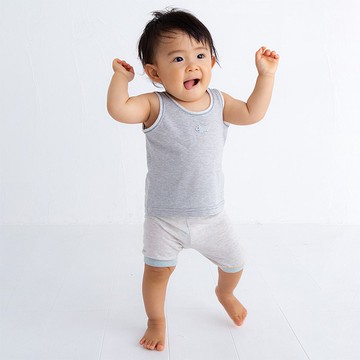 Y-8005 100% 有機棉 Tenjiku 細邊背心藍紅色適配身高 70cm-80cm Popkins Baby 日本製造