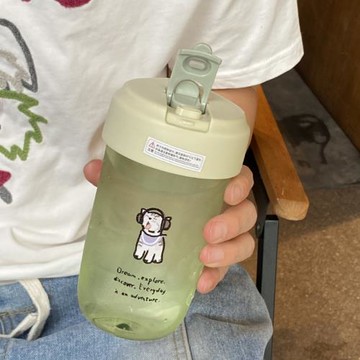 春日薄荷藍小貓雙飲口水杯 tritan塑料吸管杯 環保耐高溫隨行杯